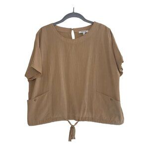 MADEWELL J. Crew Beige/Brown~ BOXY TOP ~ has Front pockets and tie ~Size L